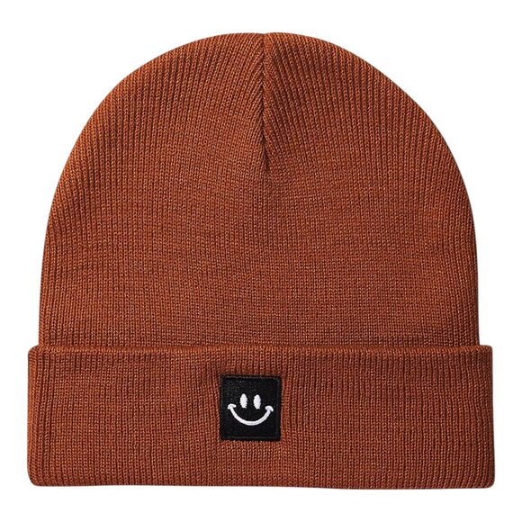 MaxNova Knit Beanie Hat Smile Face for Men - Women - Unisex Skull Cap Caramel - Picture 2 of 3